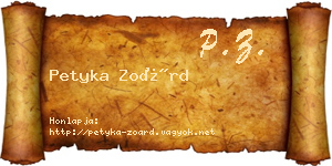 Petyka Zoárd névjegykártya